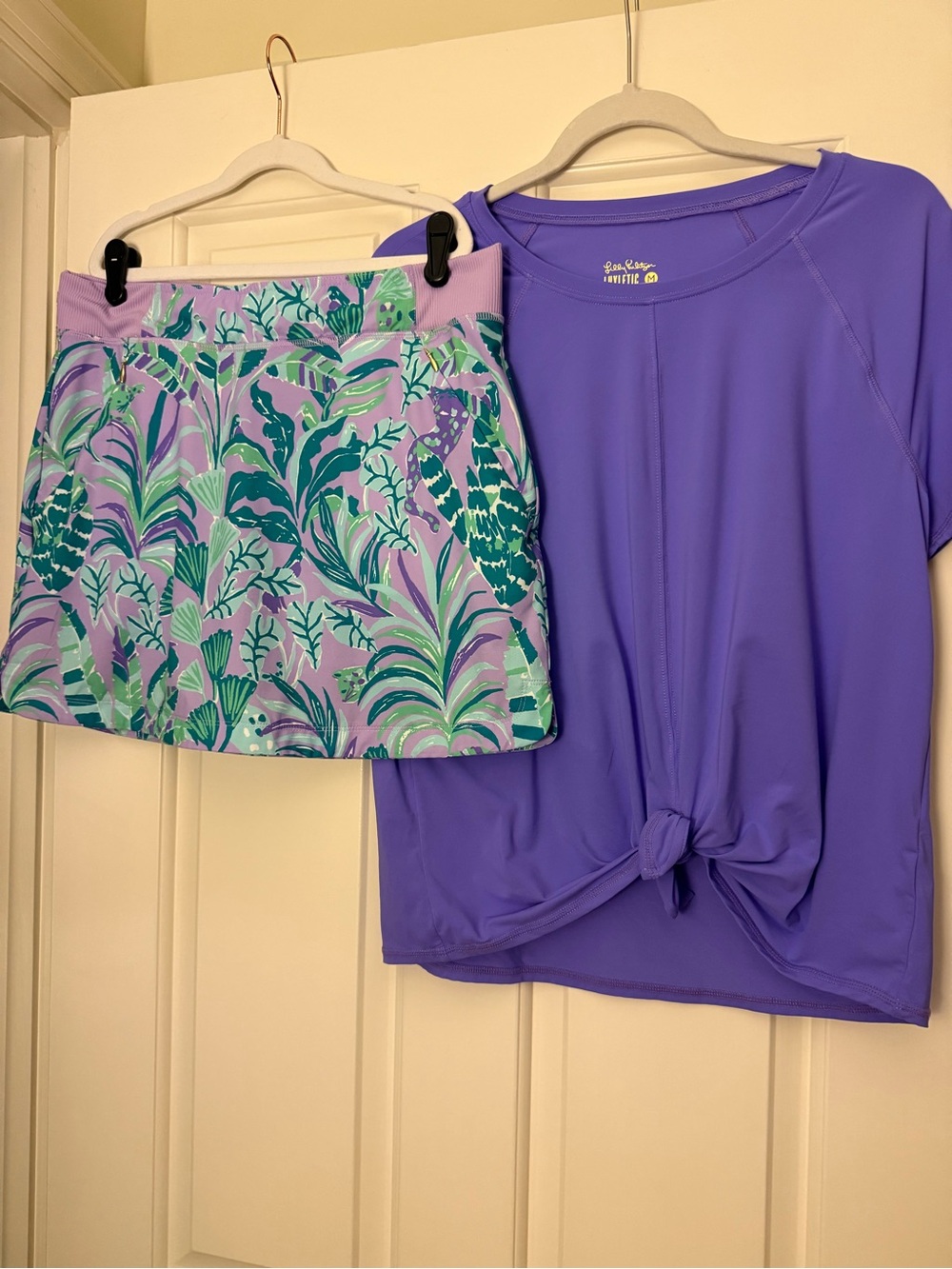 Lilly Pulitzer “Purple Iris on the Chase” Printed Skort with Purple Tee